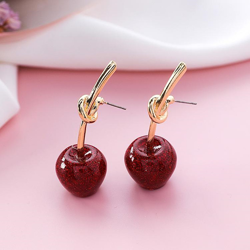 

Dominated 2020 New Simple Sweet Metal Knotted Women Drop earrings joker Resin cherry long earrings