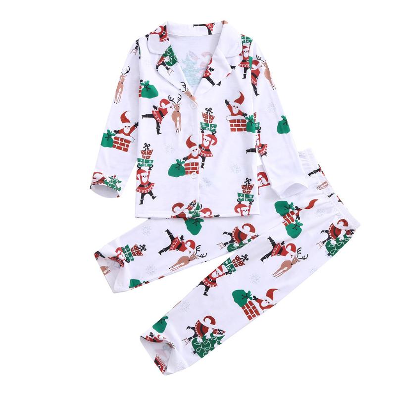 

Christmas Children Kids Printed Top+Printed Pants Christmas Family Clothes Pajamas Square Collar Printed Long Sleeve Girl Winter, Wh