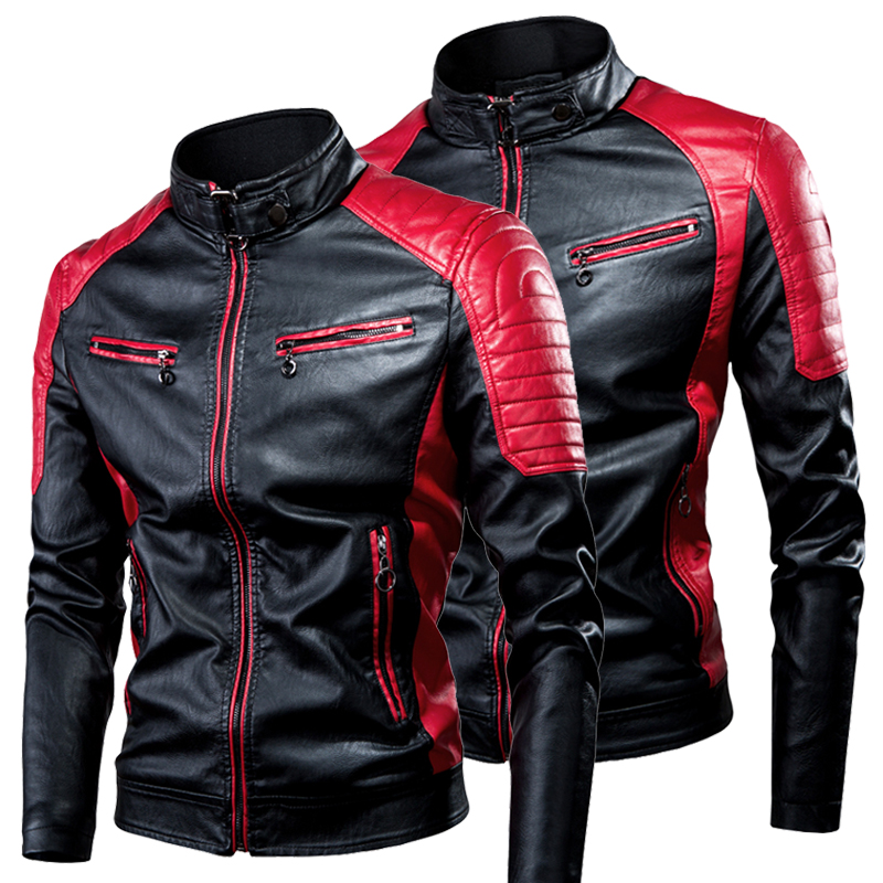 

2020 Men's Spliced Biker Leather Jacket Fashion Casual Training Bomber Jacket Coat Male Winter Vintage Warm Pu Outwear, Max216 white