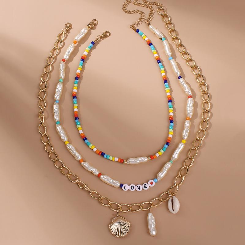 

European and American Bohemian National Style Multi-Layer Rice Beads Necklace Seaside Holiday Shell Pendant Fashion Necklace