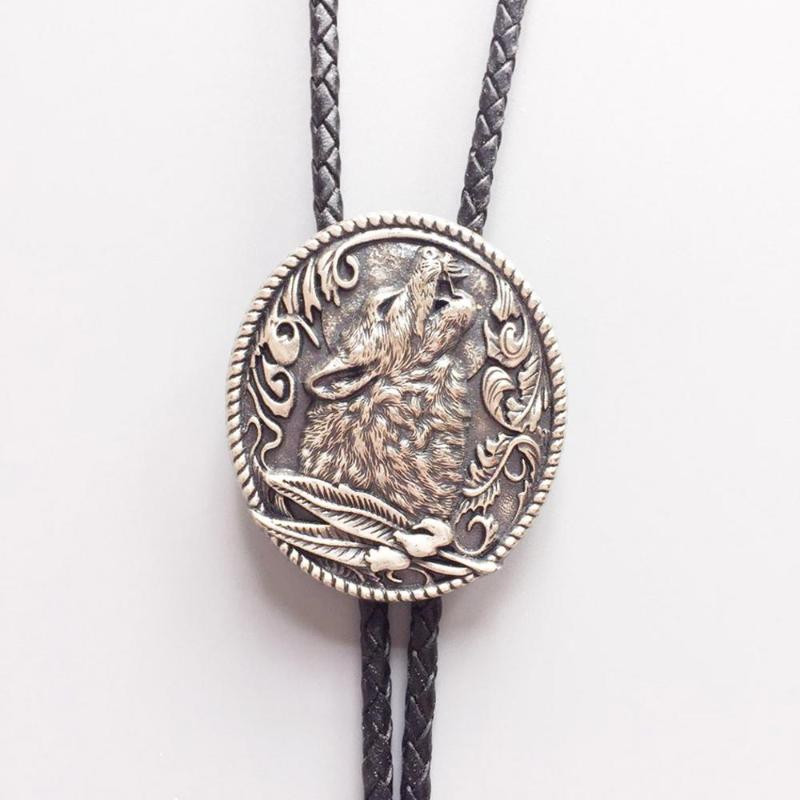 

Retail New Vintage Silver Plating Western Wolf Wedding Oval Bolo Tie Leather Necklace In Stock Free Shipping