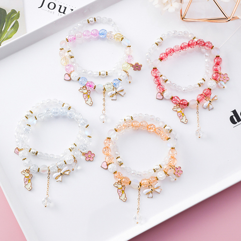 

YADA fashion Cartoon Bracelets&Bangles For Women Double Bow beads Bracelets Crystal Jewelry bow-knot Bracelet BT200347