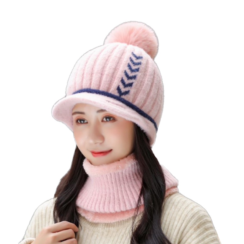 

Women's Winter Hat Ski Brand Pom Poms Ball Knitted Hats Scarf Hat Set Winter Women Beanie Warm Skullies Female Cap, Red