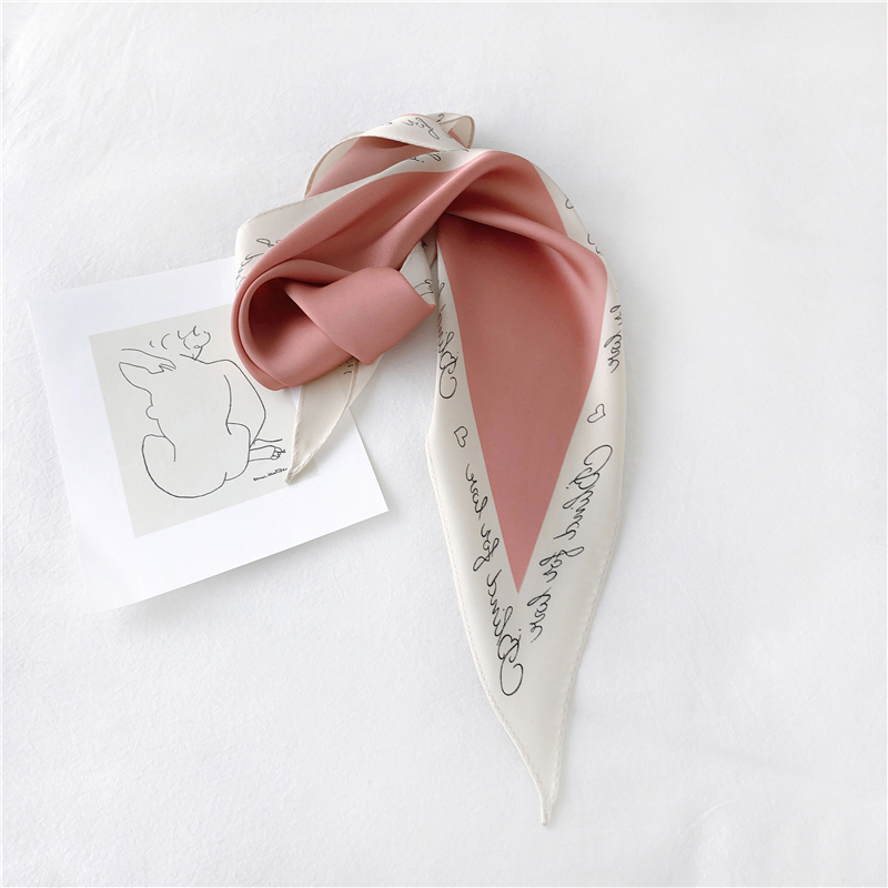 

Scarves &Dolphin Spring Women Diamond Scarf 110*35cm Flower Letter Print Chiffon Silk Office Lady Pink Headbands Bandana