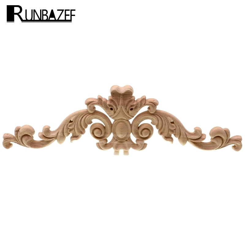 

RUNBAZEF Solid Wood Piece Home Decoration Long Applique Wardrobe TV Cabinet Door Woodcarving Flower Fittings Ornaments Figurine