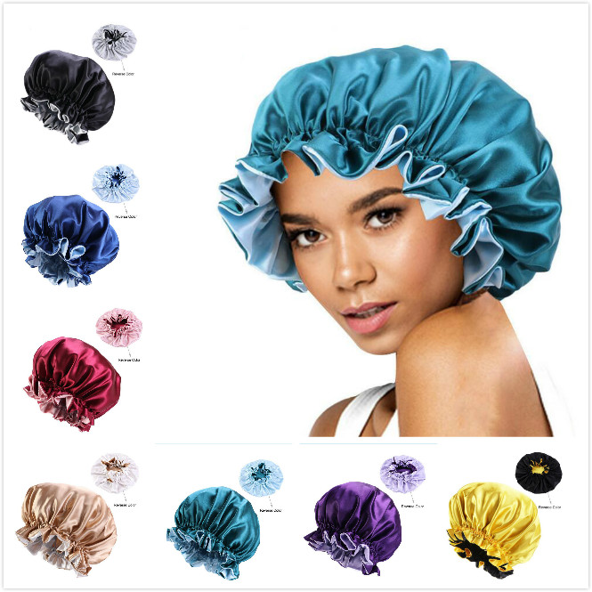 

New Silk Night Cap Hat Double side wear Women Head Cover Sleep Cap Satin Bonnet for Beautiful Hair - Wake Up Perfect Daily Epacket Free ship, As pic
