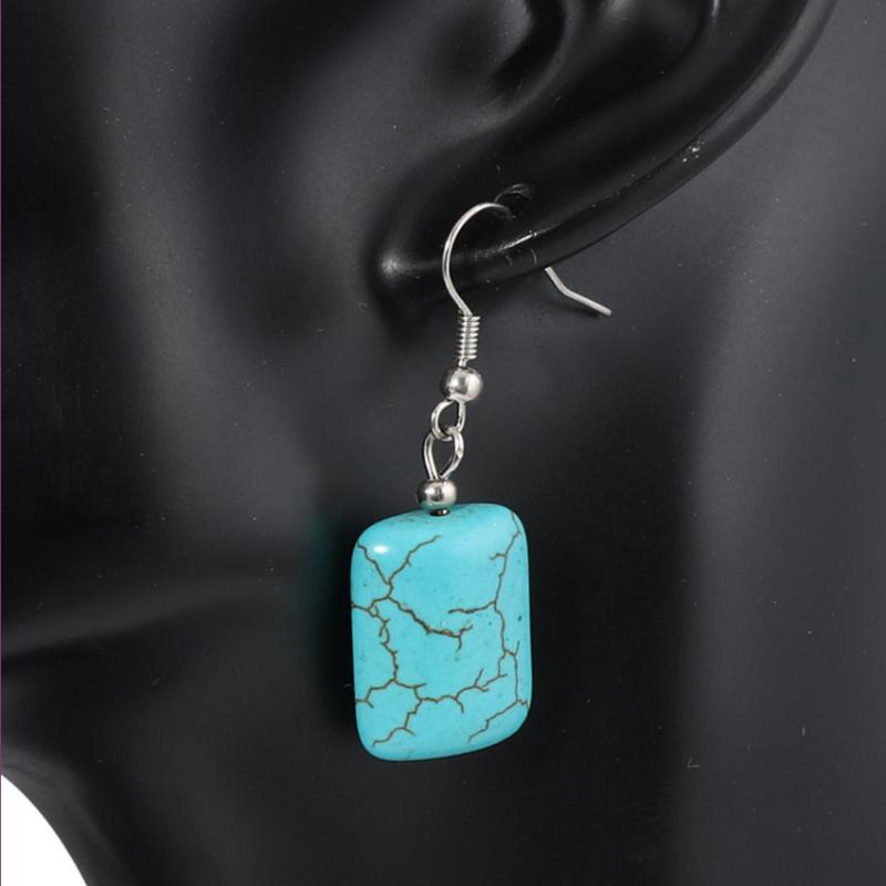 

Dangle &amp; Chandelier Silver Plated Rectangle Shape Green Turquoises Stone Earrings For Women Simple Style Jewelry