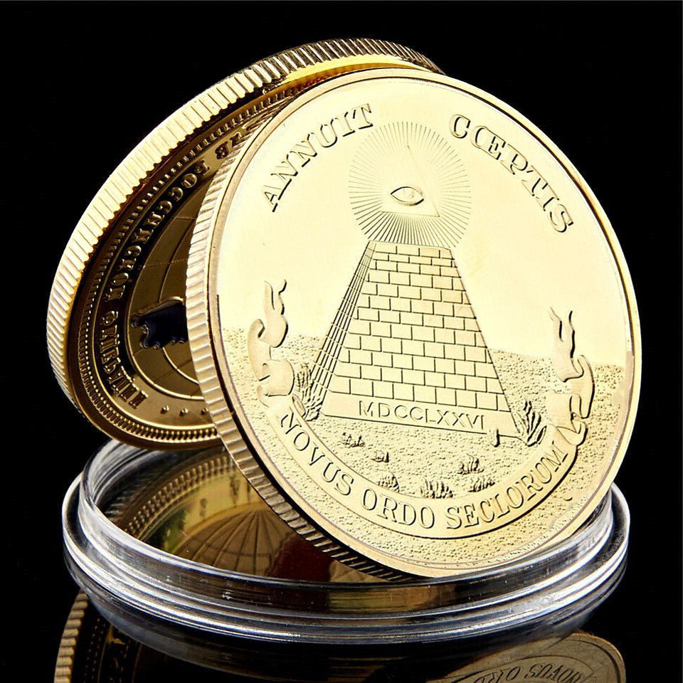 24k Gold Plated Coin Craft American Eagle Masonic Annuit Coeptis Commemorative Badge Medallion Collection Physical Gift-image-583471096