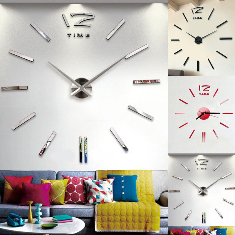 

HOT Sales Modern Surface Wall Clock Home DIY Large 3D Mirror Sticker Art Clock Living Room Decor