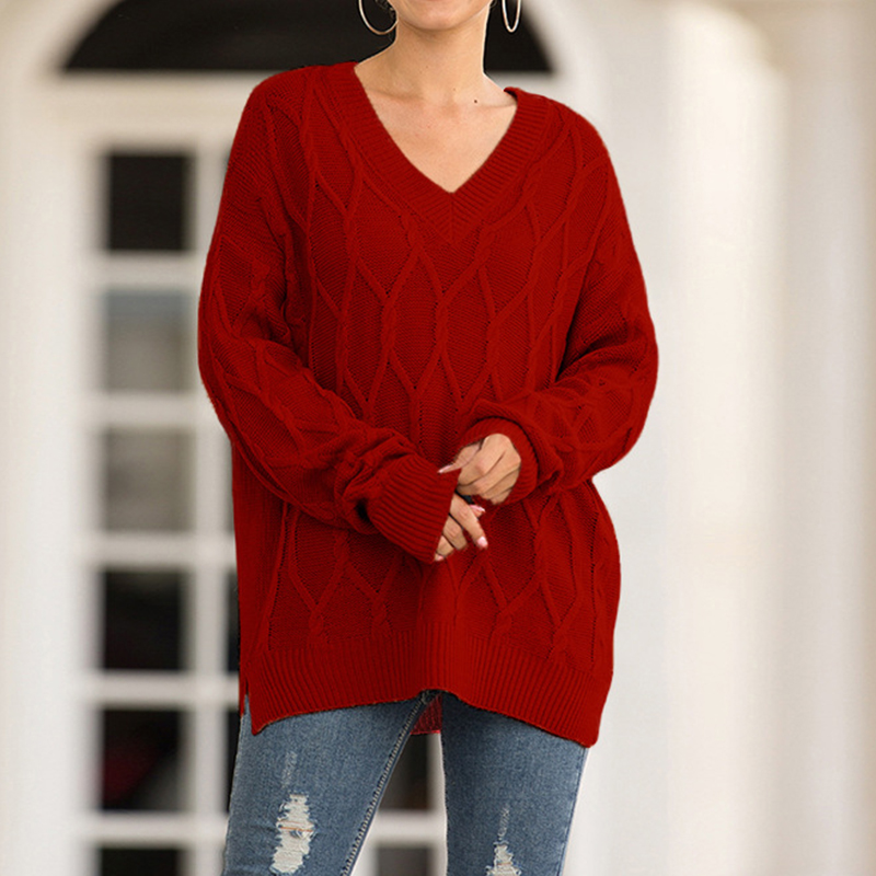 

Female Diamond Check Sweaters Sexy Elegant V-Neck Knitwear Women 2020 Fashion Autumn Winter Long Sleeve Knitted Pullovers, Black