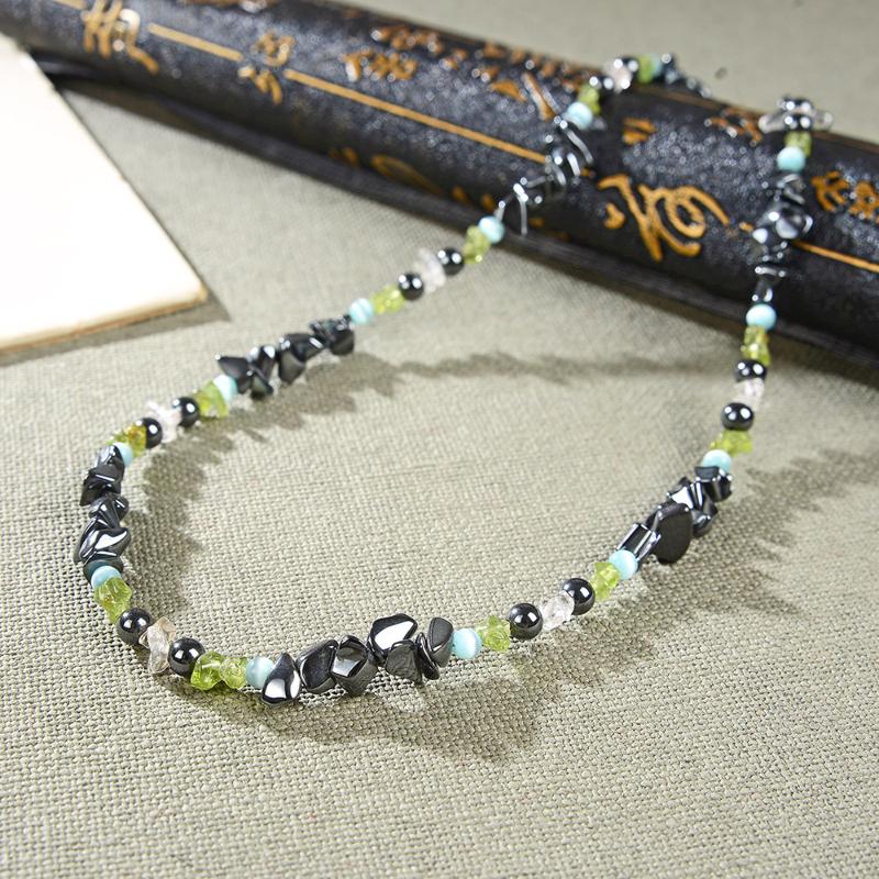 

Fashion Short Necklace for Women Natural Hematite Olive Jades Stone Irregular Chips Beads Strand Choker Necklaces Jewelry B423