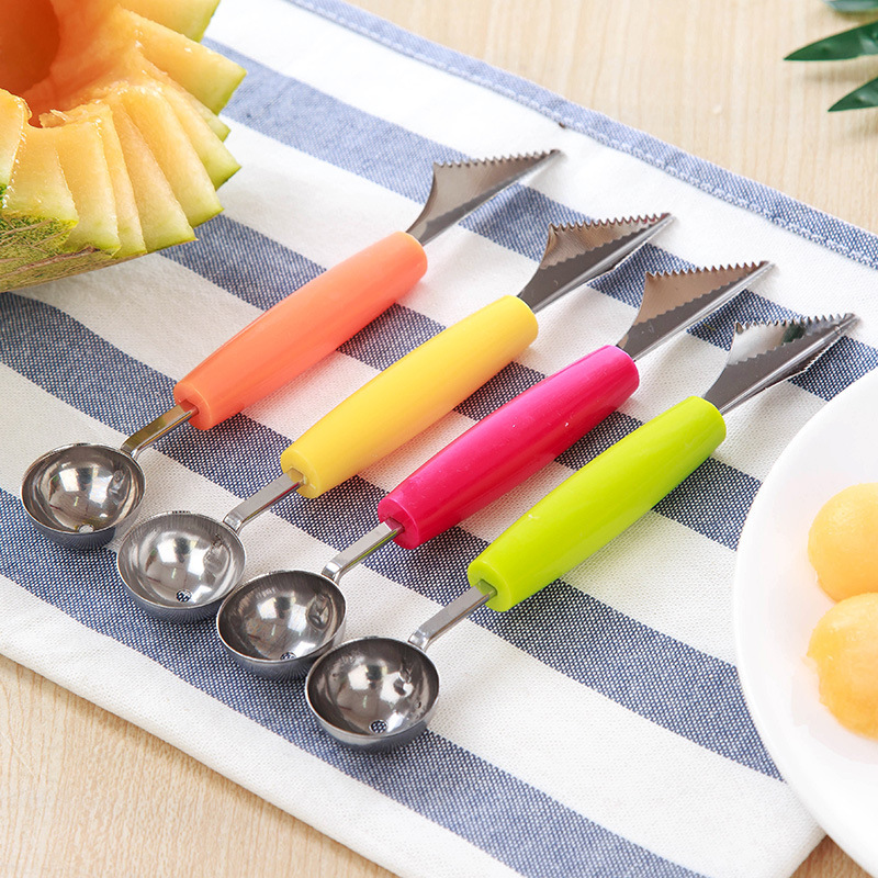 

2 in1 Dual-head Fruit Ball Carving Knife Fruit Scoop Melon Digger Fruit Potato Baller Ice Cream platter Spoon