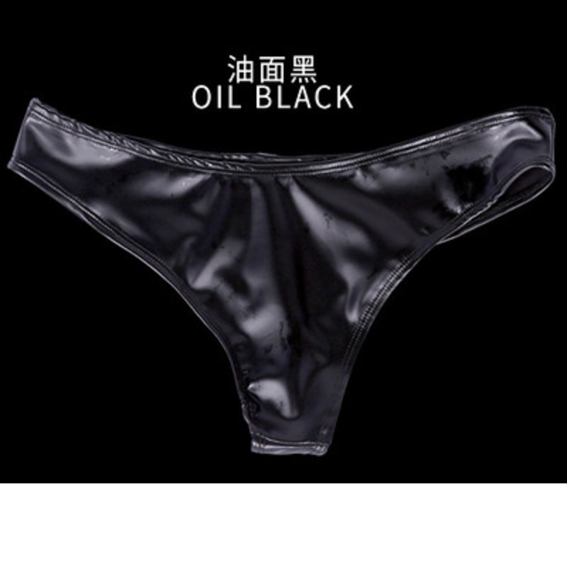 

Plus Size Solid Color Gel Briefs oil Level Leather Ammonia Panties Latex Solid Women Sexy Narrow Fork Femme Underwear Lingerie, Oil moonlight gray