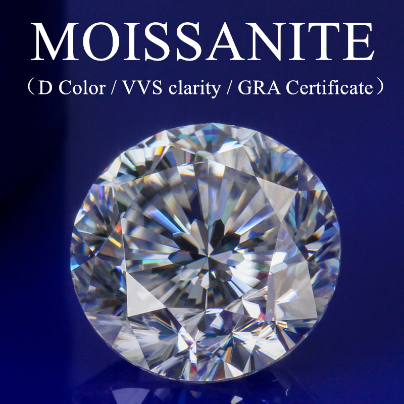 

Moissanite loose stone round shape Hearts and Arrows GRA Certificate D color high quality for jewelry making