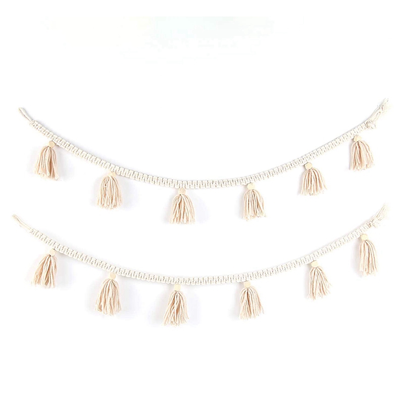 

2 Pieces Of Tassel Garland Belly Basket Decoration Wall Pendant for Bohemian Home Decoration, Beige