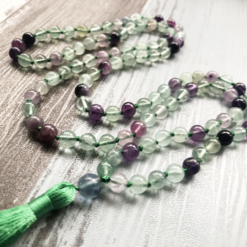 

Healing Stone Mala Necklace For Women 108 Flourite Beads Knotted Necklace Jewelry Prayer Beads Mala Gifts For Mother