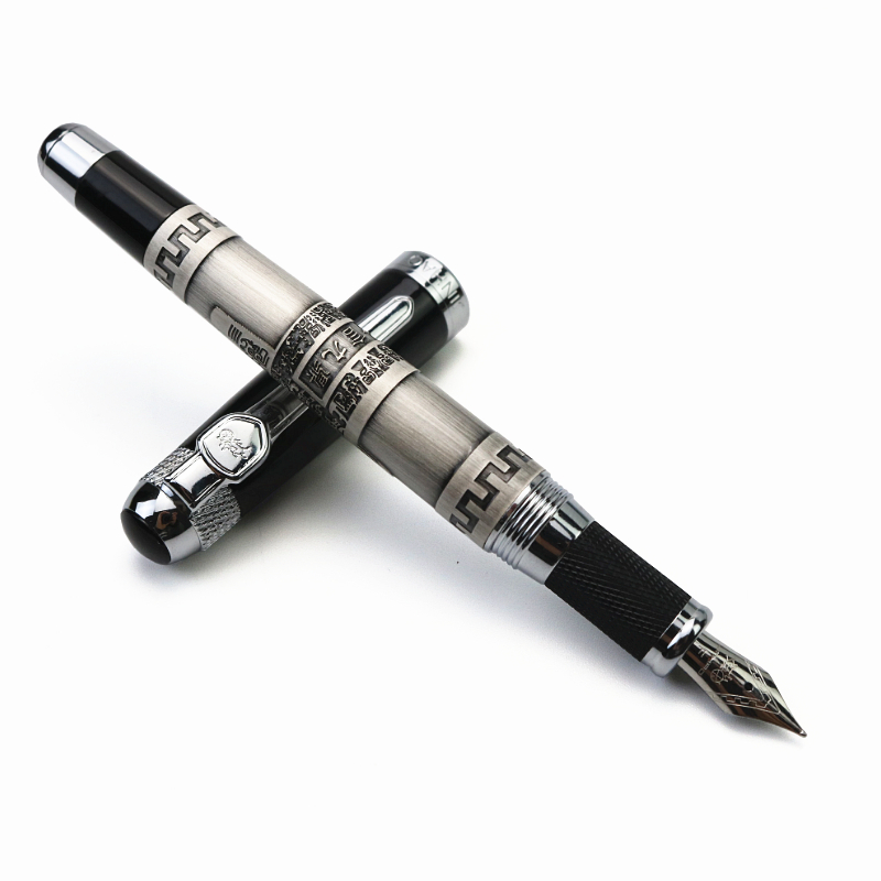 

Fine Chinese style Fountain pen Great Wall Pattern Silver metal box packaging Office ink Iraurita pen, Red