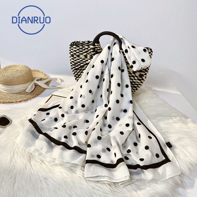 

DIANRUO Shawl Women Summer Cotton Linen Silk Scarves Printed Dot Thin Gauze Kerchief Beach Towel College Style Scarf N350
