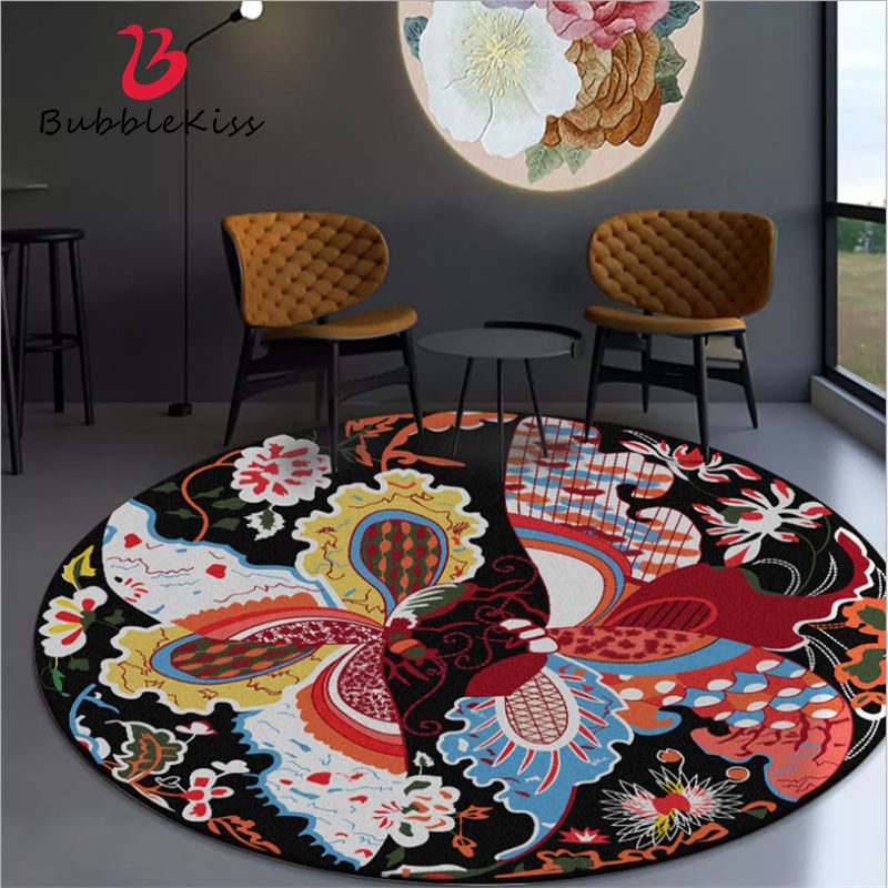 

Modern Colorful Round Carpets Vintage Butterfly Pattern Round Carpet Area Rugs for Home Living Room Floor mat Mechanical Wash