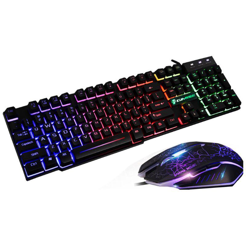 

LED illuminated Backlit USB Wired PC Rainbow Gaming Keyboard Mouse Set Gamer Gaming Combos For Home Office Gift Mouse Pad Z0629