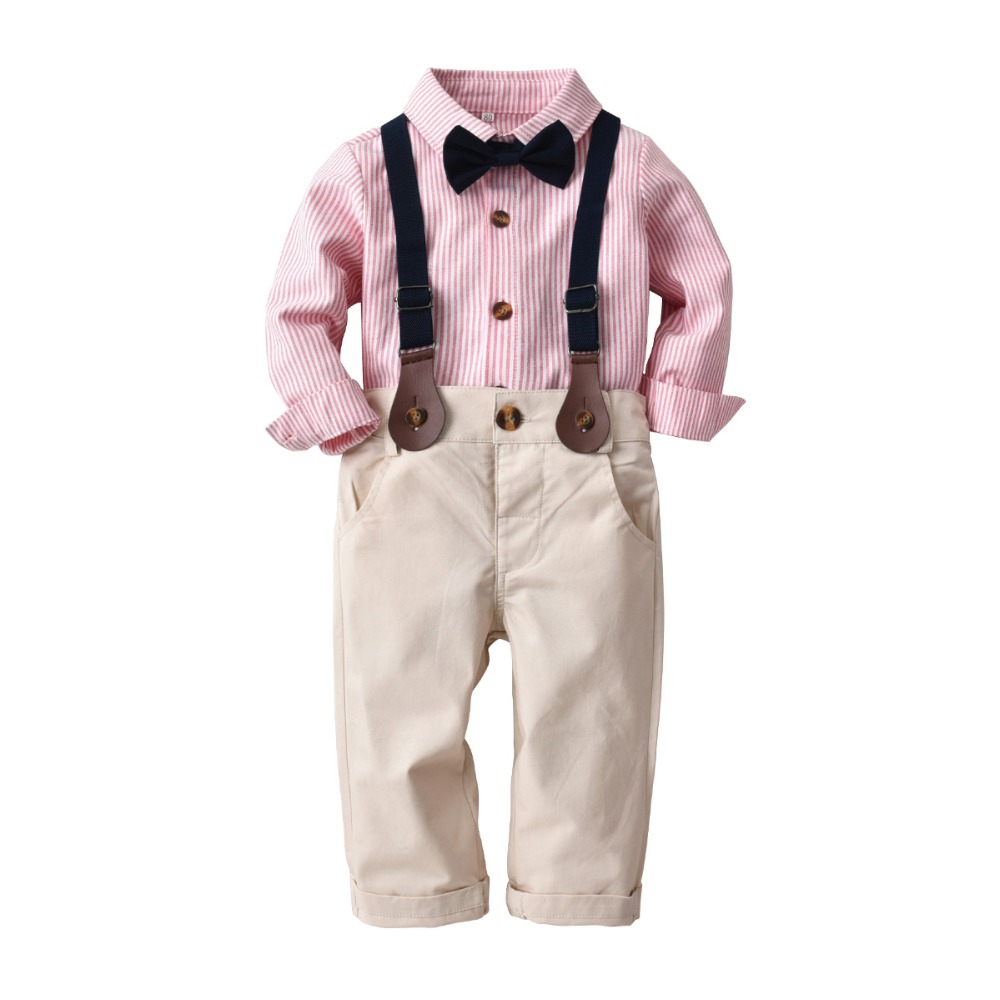 

Children's Gentry Suit Kids Long Sleeve Striped Shirt Bow Tie Trousers 3PCS Baby Boy Fashion Set 2018 Spring Autumn New Clothing, As picture