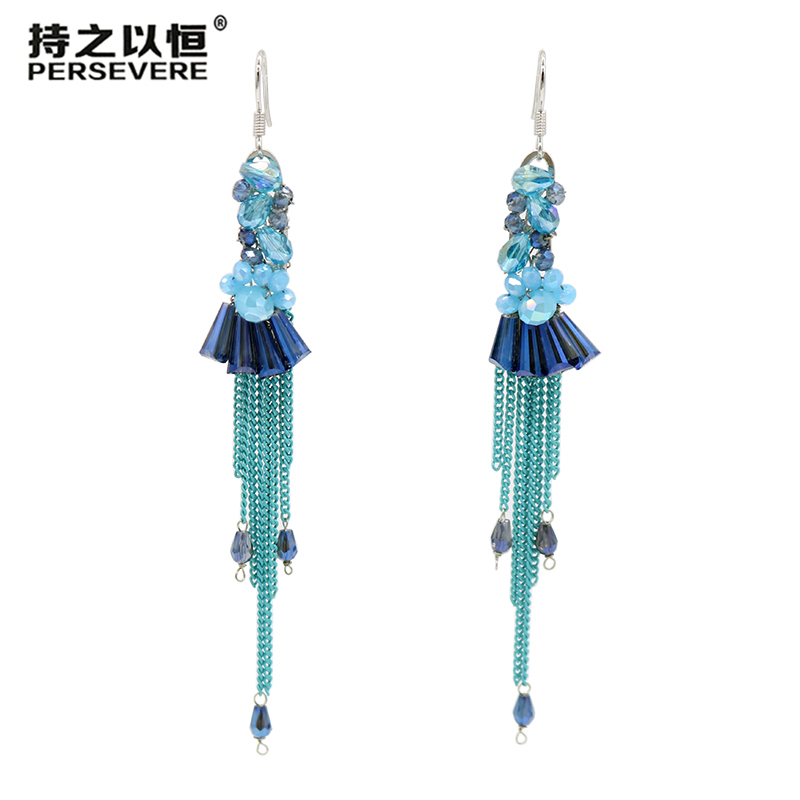 

4 Colors Crystal Beaded Statement Earrings 2020 Simple Chain Drop Tassel Earrings For Women Party Jewelry Accessories