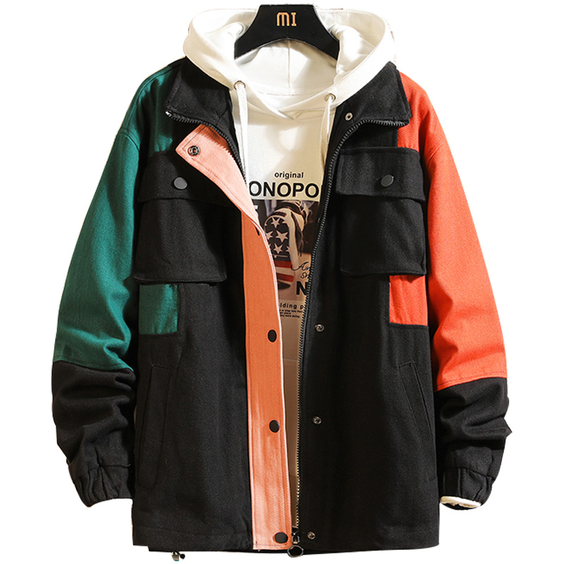 

Spring Autumn Mens jackets Loose lapel Patchwork Casual Jacket Men Waterproof Clothes Men's Windbreaker Coat Male Outwear, Black