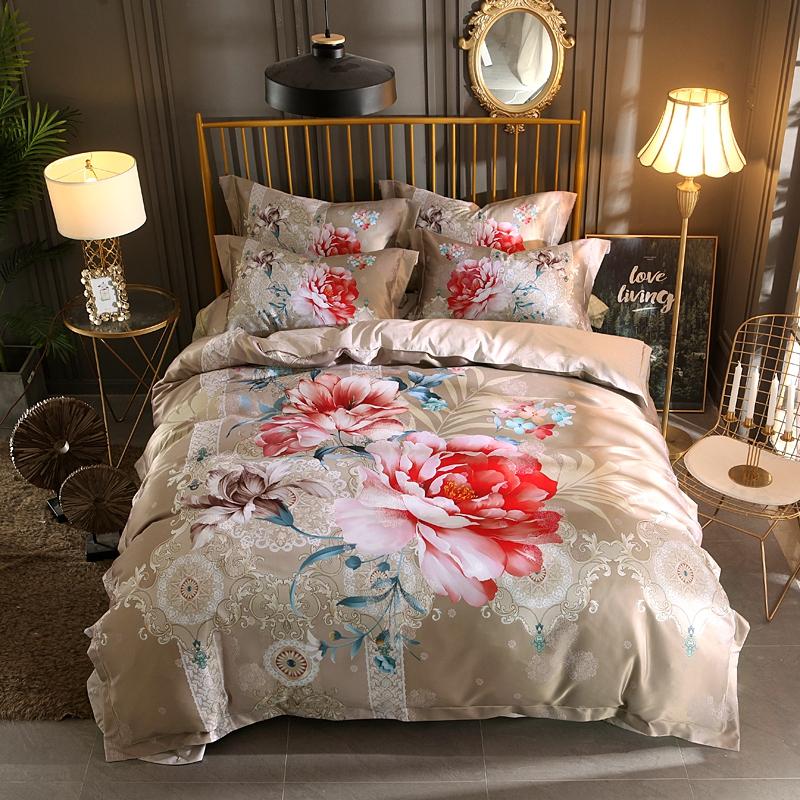 

Luxury Silk Cotton Jacquard Classical flowers Bedding Set Digital Printing Duvet cover Bed Sheet Pillowcases Queen King size 4pc, Xbh2