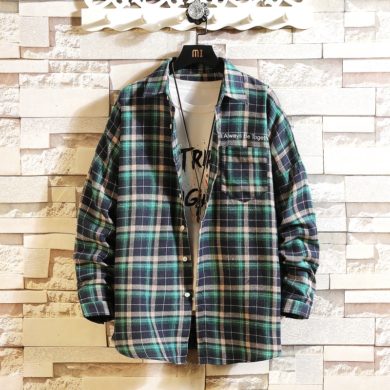 

HIP HOP Streetwear Casual Plaid Shirt For Men's Long Sleeve 2020 Spring Autumn Korea OverSize Clothes kg-193, C718 a