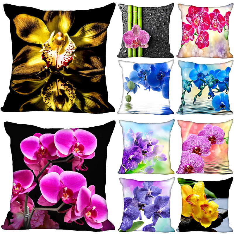 

New Arrival Orchid Flower Pillow Case High Quality Satin Fabric Pillowcase Decorative Pillow Cover Wedding Decorative
