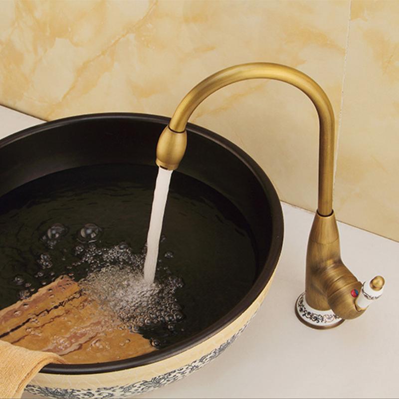 

Faucet European Kitchen Sink Hot Cold Water Mixer Faucet Full Copper Retro Basin Faucets