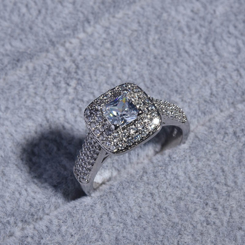 

2pcs/set S925 Micro Paved Clear CZ Stone Band Ring For Women Princess Wedding Party Engagement Lovers Jewelry Accessories Z4T719