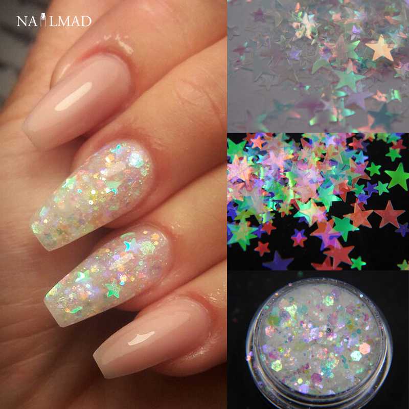 

1box NailMAD Hexagon Nail Glitters Mini Glitter Crystal Star Mixed Glitter Nail Decorations