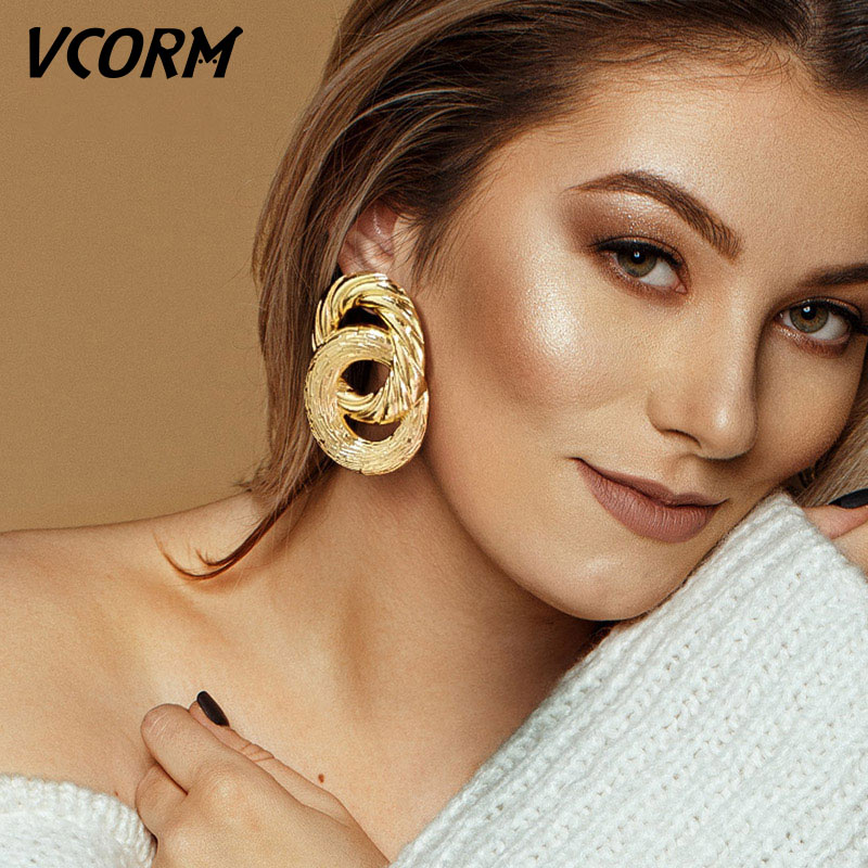 

Dangle & Chandelier VCORM Vintage Fashion Gold Big Pendant Earrings For Women Geometry Crossed Metal Loops Drop Statement Jewelry