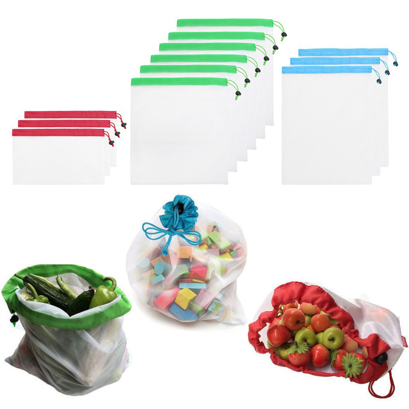 

5Pcs/Set Polyester Storage Bags Eco-friendly Reusable Bag Recycle Fruit Vegetables Bags String Storage Grocery Bag 8A0712