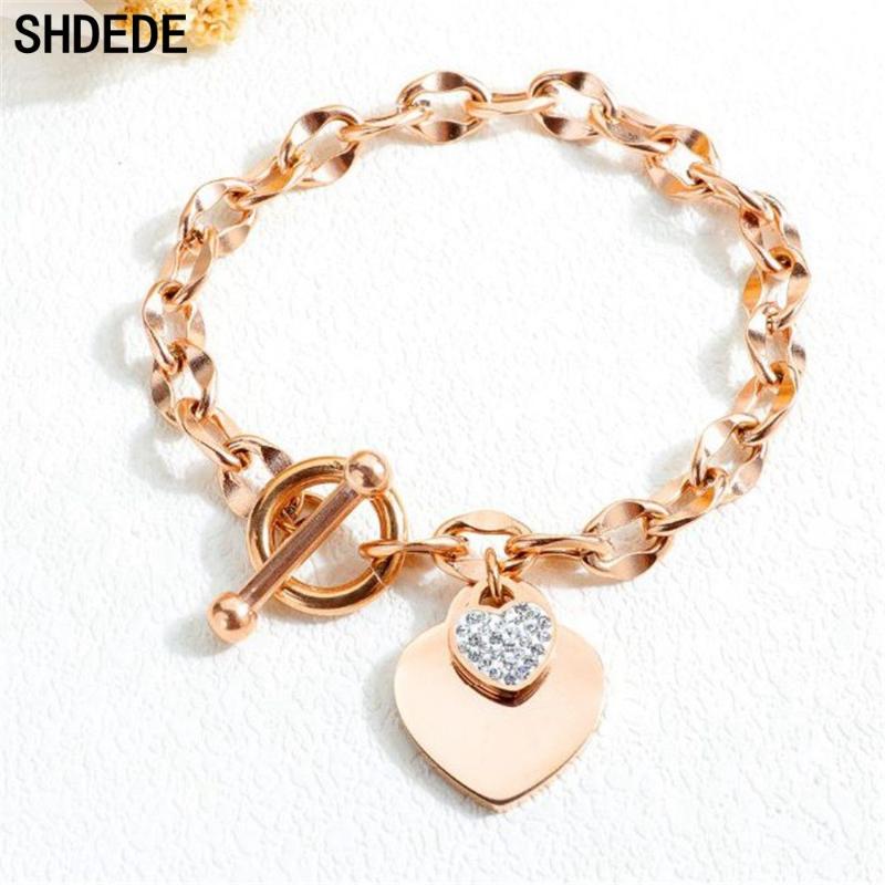 

SHDEDE Stainless Steel Heart Charm Bracelets For Women Elegant Vintage Fashion Jewelry Classic Accessories +O1012
