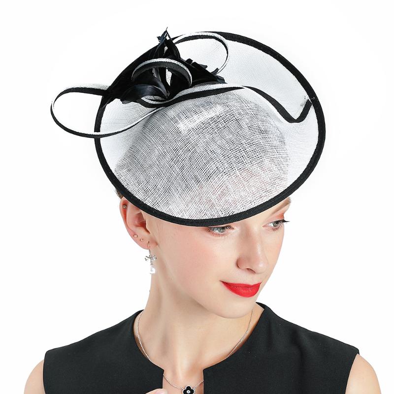 

Fascinators Elegant Beige Women Straw Fedoras Hat Pillbox Wedding White Black Bow Cap Cocktail Fashion Girls Straw Womans Hat, Beige hat