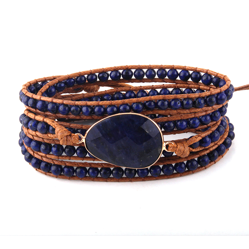 

MOODPC Fashion Beaded Jewelry Bracelet Handmade Long Natural Stones and Stone Charm 5 Strands Wrap Bracelets DropShipping