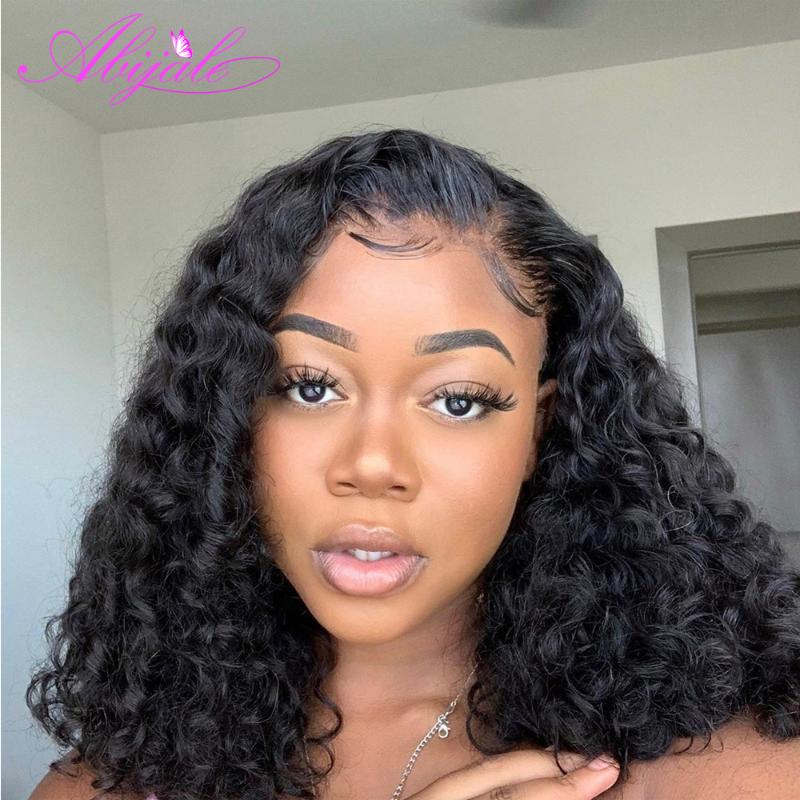 

Abijale 2x4 Closure Wig Curly Bob Wig Brazilian Lace Wigs Pre Plucked For Black Women Remy Human Hair Wigs 150% Density, As pic