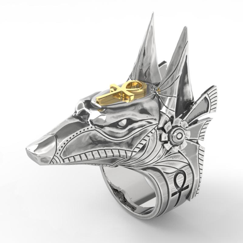 

Egyptian Death Anubis Stainless Steel Ring Personality Vintage Cross Wolf Head Men's Ring