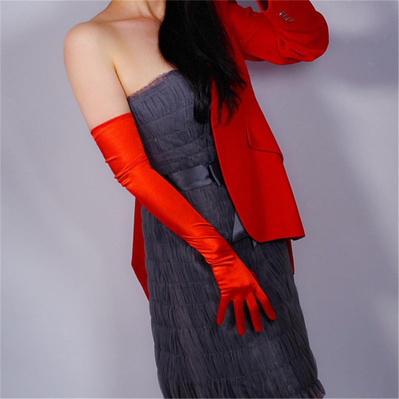 

Silk Gloves Female 58cm Elastic Silk Satin Large Red Red Long Paragraph Elbow Sunscreen Gloves 3-SCDH58
