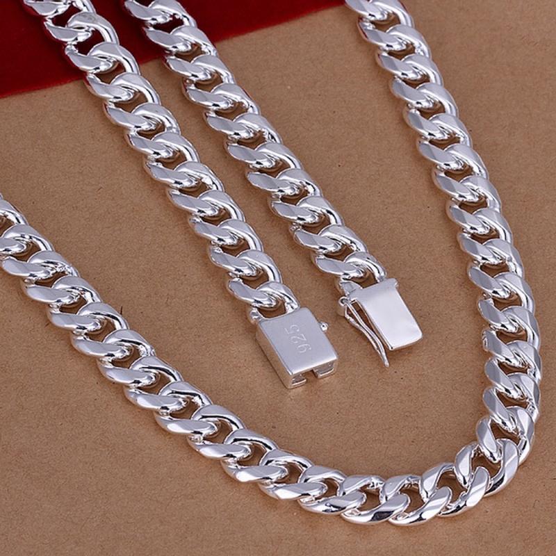 

Silver color exquisite noble gorgeous charm fashion solid 10MM chain women Men wedding Necklace 20 inch Silver jewelry N011