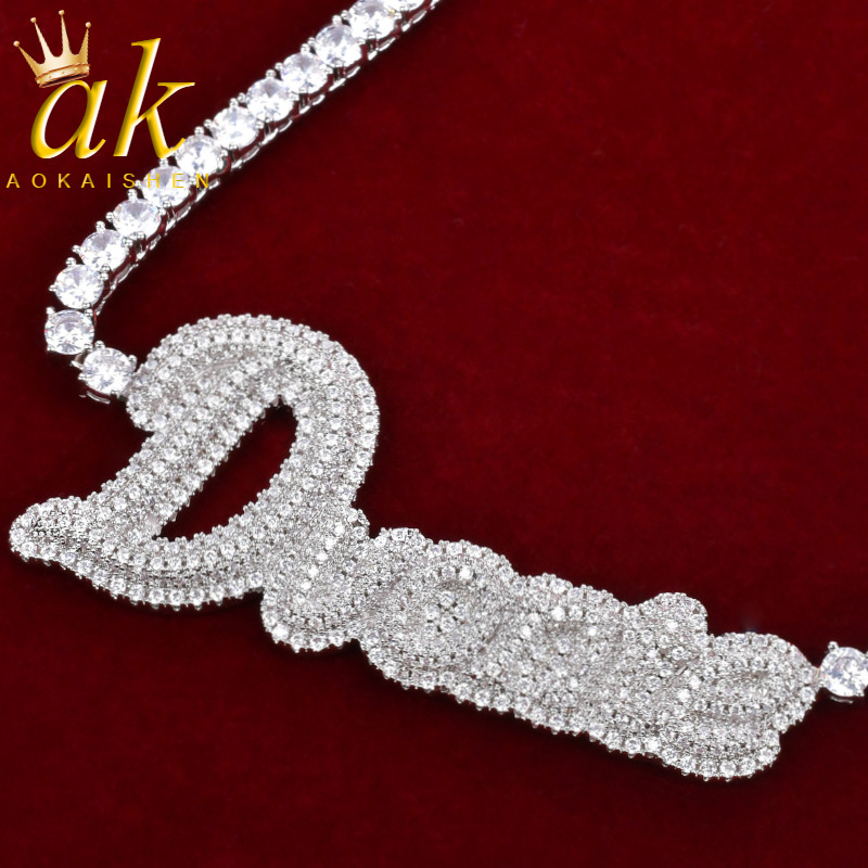 

Custom Name Solid Back Full Zircon Necklace Silver Color Cooper Material for Women Hip Hop Jewelry