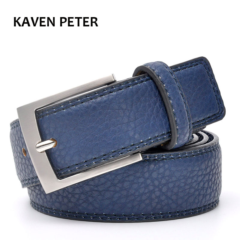 

Fashion Accessories Trends Jeans Belt Men Cowskin Blue Dress With Belt Accessories For Men Trouser Waistband Silver Metal, Black