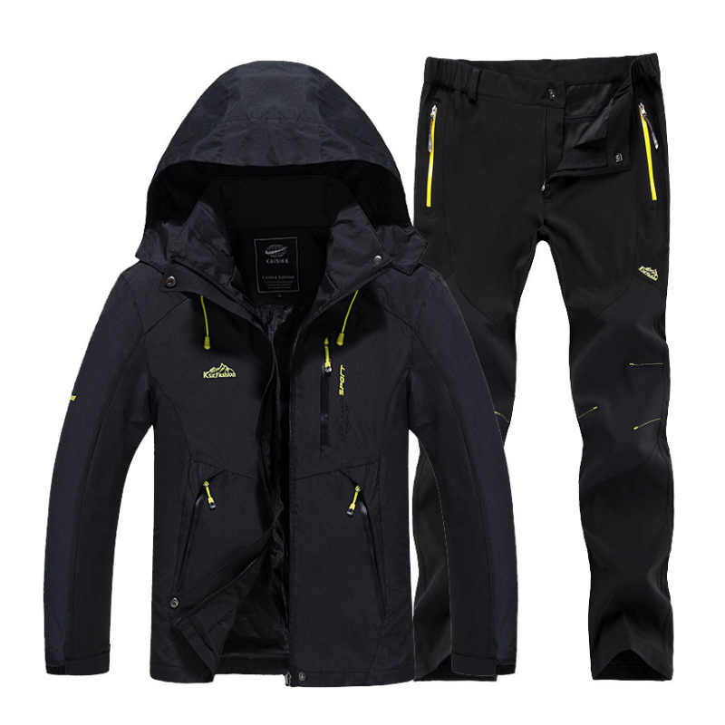 

2020 Men new Spring Autumn Hiking Fishing Camping Climbing Jackets Waterproof Breathable Hood -5XL Pants Suit Trousers, Red black