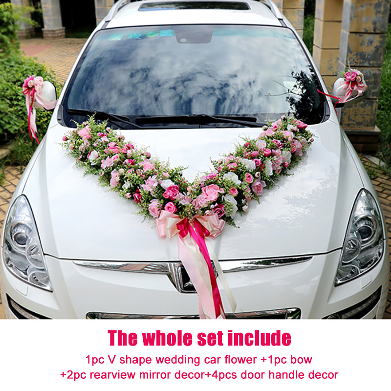 

Romantic Style V/U shaped Wedding Car Decoration Flowers Set Simulation Car Wedding Silk Rose Fake Flowers Party Valentine's day, A flower ball