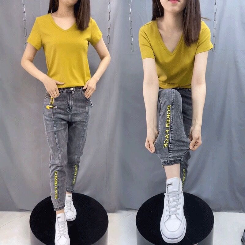 

Spring and Autumn New Jeans Dad Pants Slim Stretch All-match Straight Capri-Pants Harem Pants