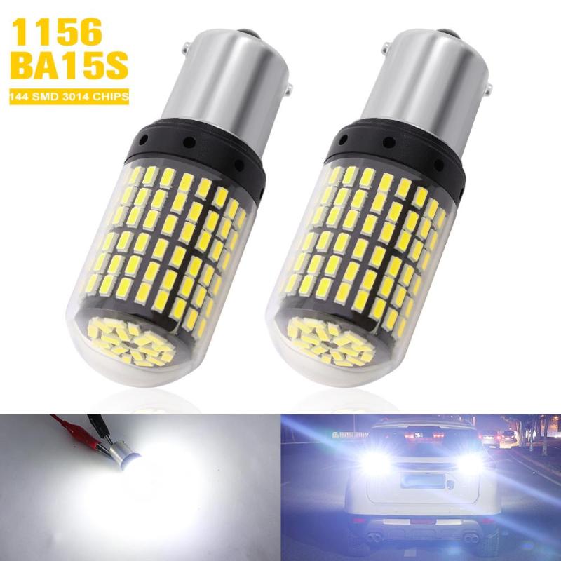 

2pcs 1156 BA15S P21W LED Canbus 3014 SMD 144 Chipsets Led Bulb No OBC Error 7506 White Lamp For Car Backup Reverse Light, As pic