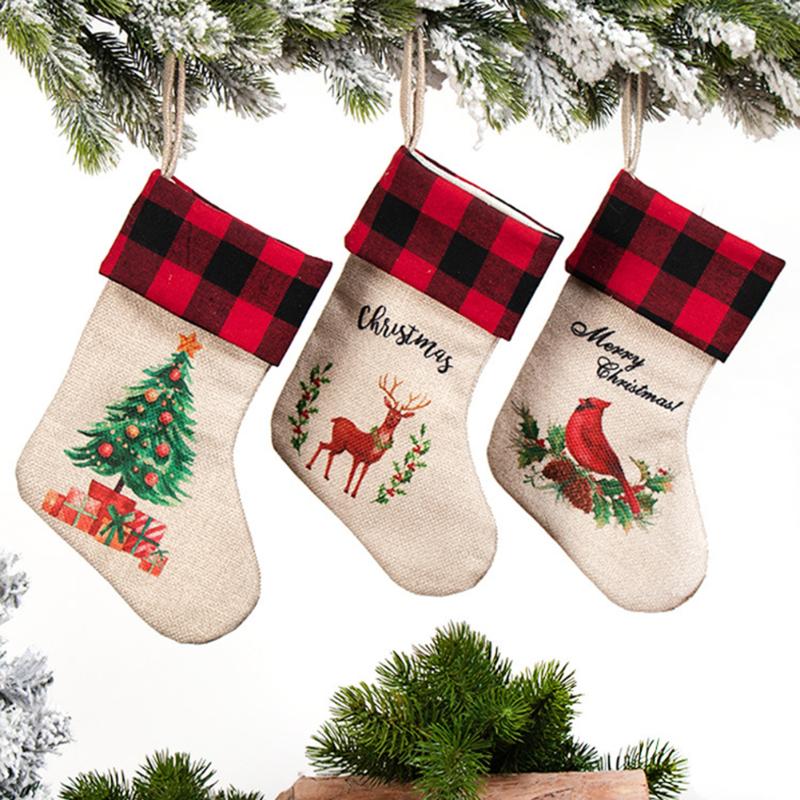 

3pcs Christmas Sock Kids Candy Bag Gift Mini Socks Xmas Tree Ornament Christmas Stocking for Home Decoration