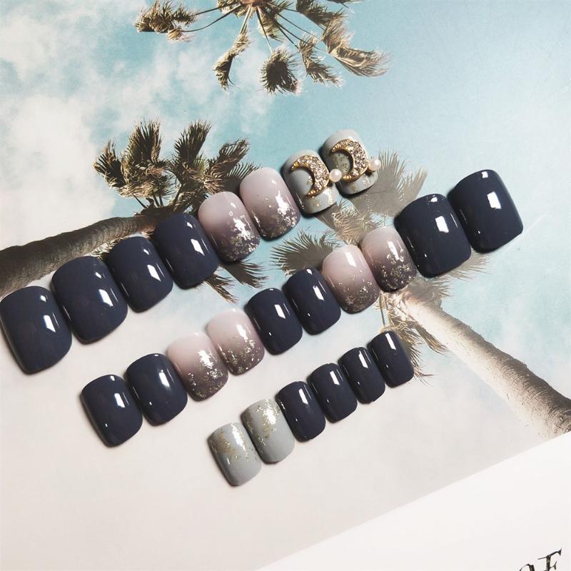 

2020 High Quality Nail Art Wholesale 24pcs Imitation Pearl Moon Fake Nail Full Cover Artificial Nails for Women Girls M3, Multi